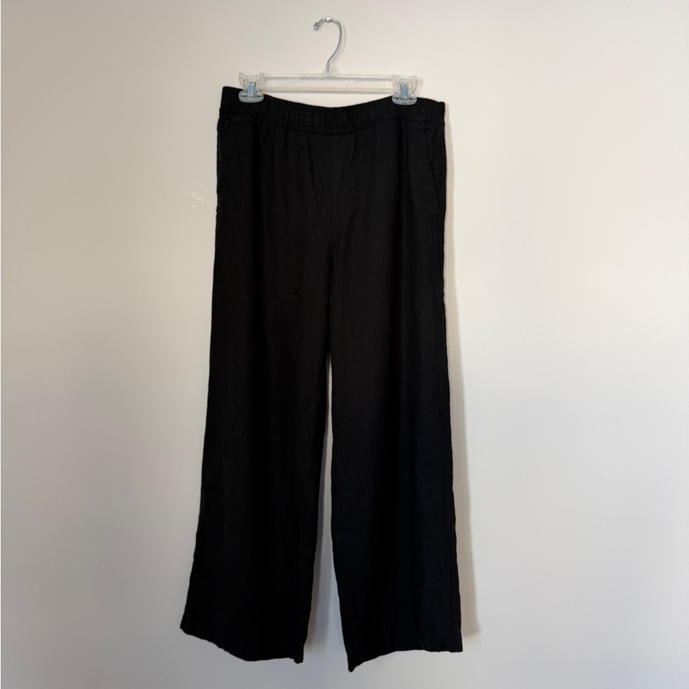 Black Wide-Leg Linen Pants
